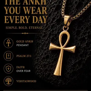Gold Silver Black Ankh Necklace Men Women Stainless Steel Pendant Faith Cross Chain Hypoallergenic No Tarnish Water Resistant Christian Jewelry Gift