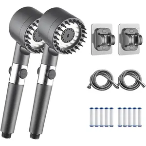 Enjoy A Home Spa Shower Experience With This 9-Piece Pressurized Shower Head Set, Featuring An Ionized Cool Mist Shower Mode And A One-Touch Water Shut-Off Function. Includes A Water Jet Function, Stainless Steel Hose, Punch-Free Bracket And 6 Filters.