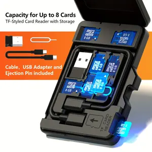 Budi Black Multi-Functional Portable All-in-One Card Reader, TF Card Storage Box with Type-C Port (TF Cards Not Included)