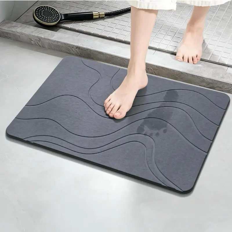 Stone Bath Mat, Non-Slip Diatomaceous Earth Shower Mat, Quick Drying, Super Absorbent Diatomite Bath Mats Modern Design Bath Mat for Bathroom Floor, Easy to Clean(23.6''×15.4" Gray