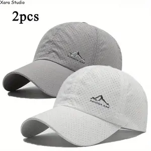 2 Pack Quick Dry Baseball Caps for Men & Women – Lightweight Breathable Moisture-Wicking Sports Hats, Sun Protection Outdoor Cap with Mountain Logo for Hiking, Camping, Running & Daily Wear