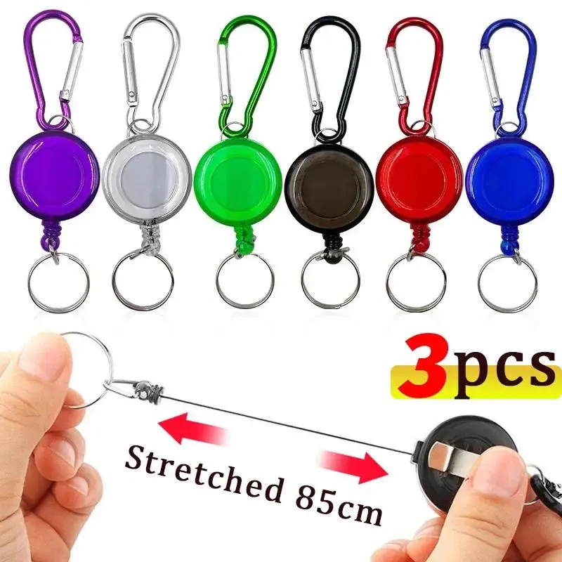 Durable Lightweight ABS Retractable Metal Steel Cord Pull Reel Keychain with Aluminium Alloy Spring Return Buckle, Wire Rope Key Ring, Recoil ID Card Holder, Sporty Multi-Tool & Phone Strap Accessory - 1pc/2pcs, 2.5cm Circle, 3.2cm Size, for Electronics