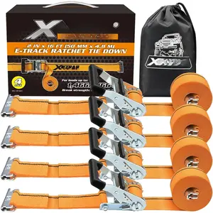 4 Pack E-Track Ratchet Straps 2" x16', 4400 LBS Break Strength Interior Van Solution Heavy Duty Tie Down Strap for Moving, , , , Kayaks,  Roof, Yellow