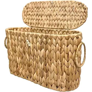 Paper Basket with Lid,Wicker Basket for Organizers and,Holds Up to 6 Mega Rolls, Decorative Hand-Woven Rattan Decor Accessories,Natural Hyacinth