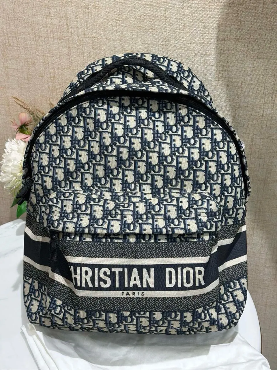 Pre-owned Dior Classic Oblique Embroidered Print Backpack with Zipper Closure, 2501205, Oblique Print