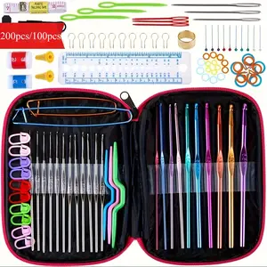 200pcs/100pcs Sweater Needle Knitting Tool Set Crochet Hooks Kit with Case Reusable Crochet Needle Kit Multifunctional Portable Beginner Friendly Knitting Needles Sewing Tool for Crocheting Beginners Crochet Gift Kit