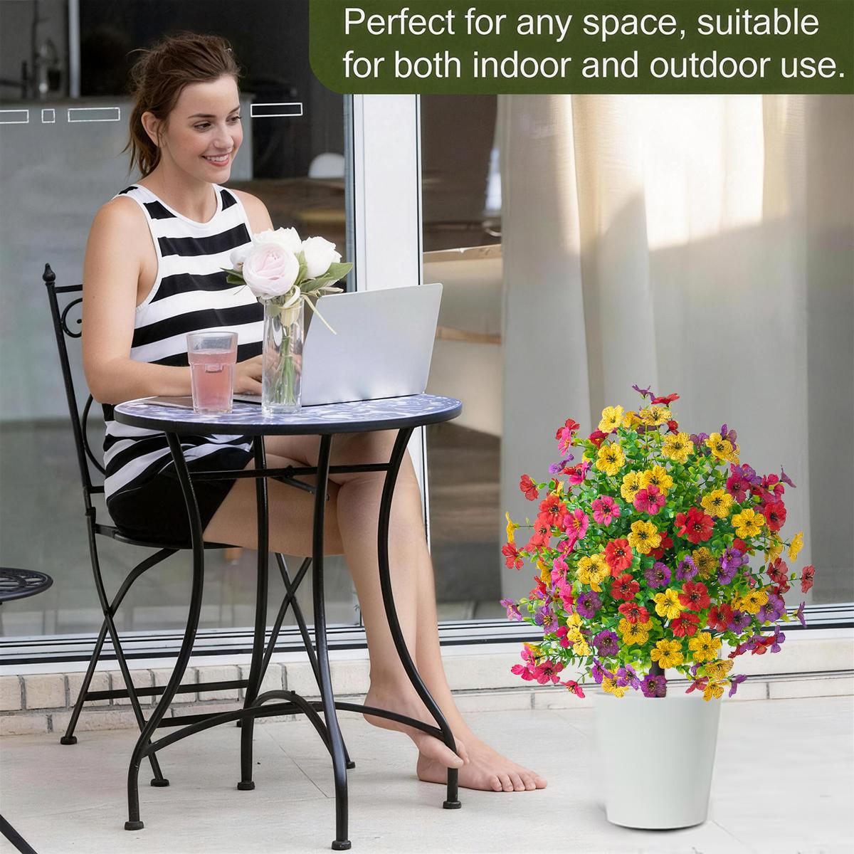 Lifelike Artificial Daisy with Eucalyptus Leaves | Waterproof Faux Greenery for Home Garden Porch Patio Decor