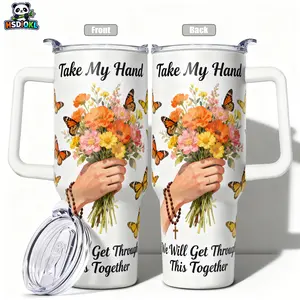Stainless Steel Insulated Tumbler with Lid, 40oz 30oz 22oz 20oz 14oz, Double Wall Vacuum Insulated Water Bottle Hot Cold 24 Hours, Leakproof Travel Mug Butterfly Flower Bouquet Gift for Women Men
