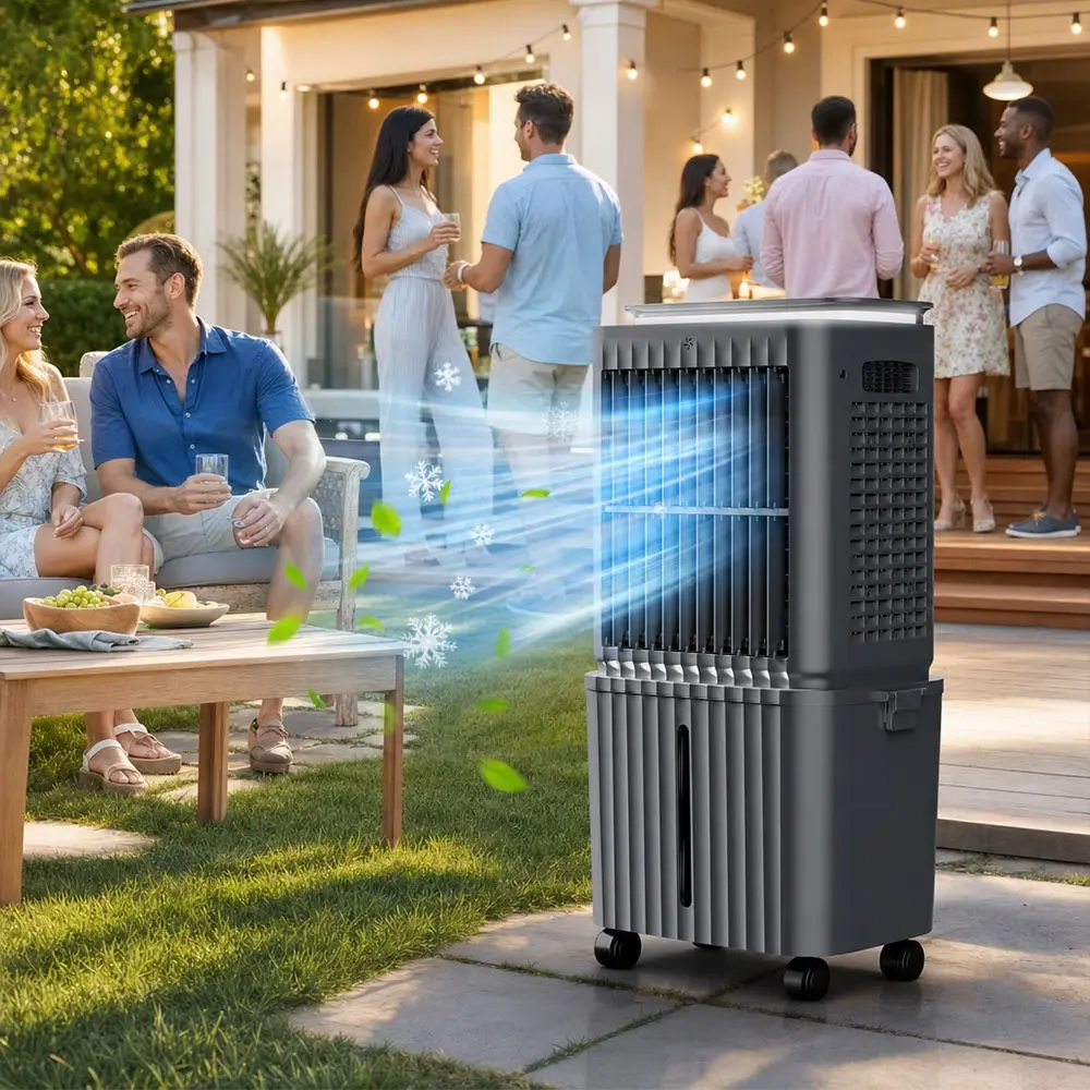 SPZTJK Windowless Room Air Cooler & Evaporative Cooling Fan. 25 Litre Large Capacity Portable Floor Cooler with 3 Speeds, 12H Timer & Remote Control. Energy-Saving Quiet Ice Mist AC Fan for Bedroom, Living Room & Ultimate Summer Family Comfort.