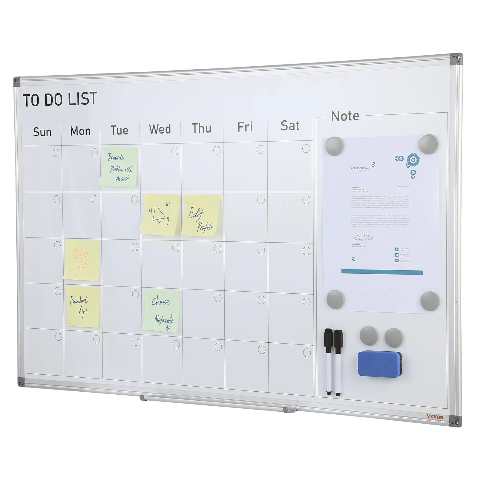 VEVOR Calendar Whiteboard,  36 x 24 Inches Magnetic Dry Erase Calendar Board, Monthly Planner Whiteboard for Wall, 1 Magnetic Erase & 2 Dry Erase Marker & Movable Tray for Restaurant Office Home School#BackToSchool