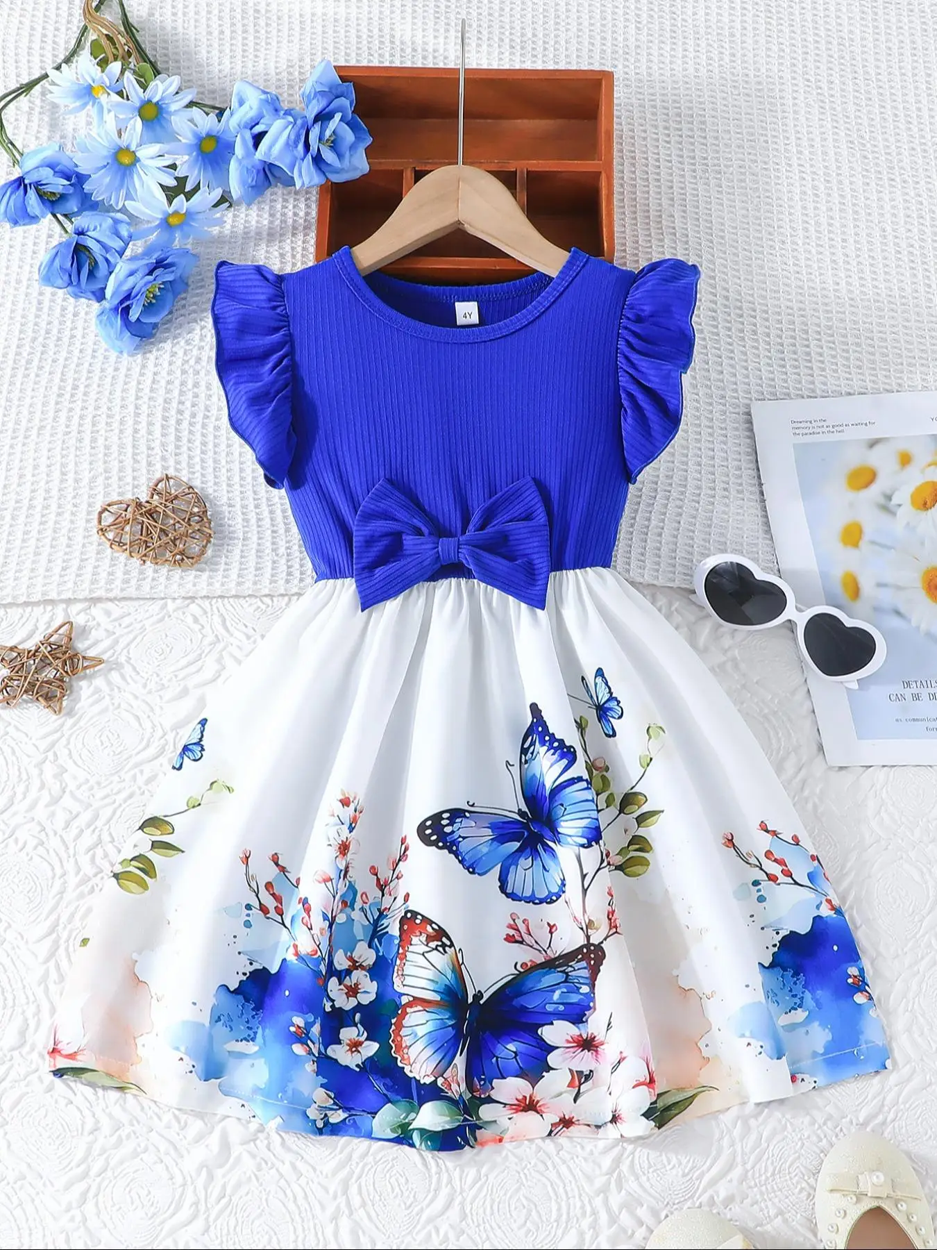 Girl's Floral Print Bow Decor Dress, Cute Sleeveless Dress for Summer, Kids Clothes for Daily Wear
