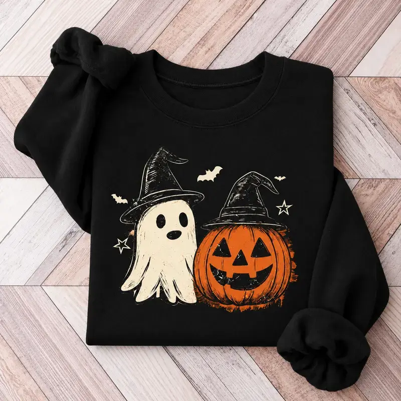 Unisex Halloween Ghost Pumpkin Graphic Sweatshirt Crewneck Pullover Top S-XXXL