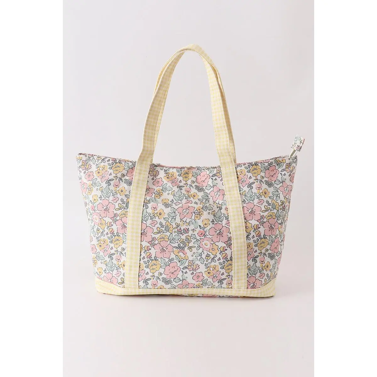 Yellow floral plaid tote bag Yellow floral plaid tote bag