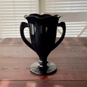 Vintage L.E. Smith Black Amethyst Glass LARGE Trophy Vase ‘Loving Cup’ poured into a Clean-burning Soy Wax Candle in aroma you choose