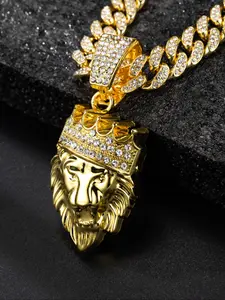 Hiphop Zircon Pendant Necklace, Alloy Chain Jewelry, Streetwear Trendy Art Culture Accessory, Perfect Gift for Party & Daily Wear