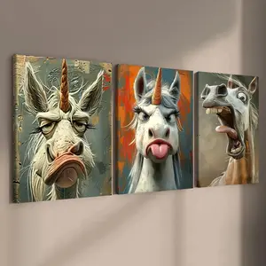 Wooden Framed Canvas Painting, 3 Counts/set Creative Unicorn Pattern Wall Art, Modern Home Decoration, Wall Decor for Home Living Room Bedroom Office