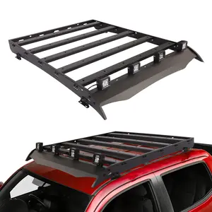 Top Roof Rack Cargo Basket Luggage Carrier Compatible with 2005-2023 Toyota Tacoma 2 Gen 3 Gen Double Cab Models, Roof Rack Crossbars Cargo Basket with 4 X 18W LED Lights, Textured Black