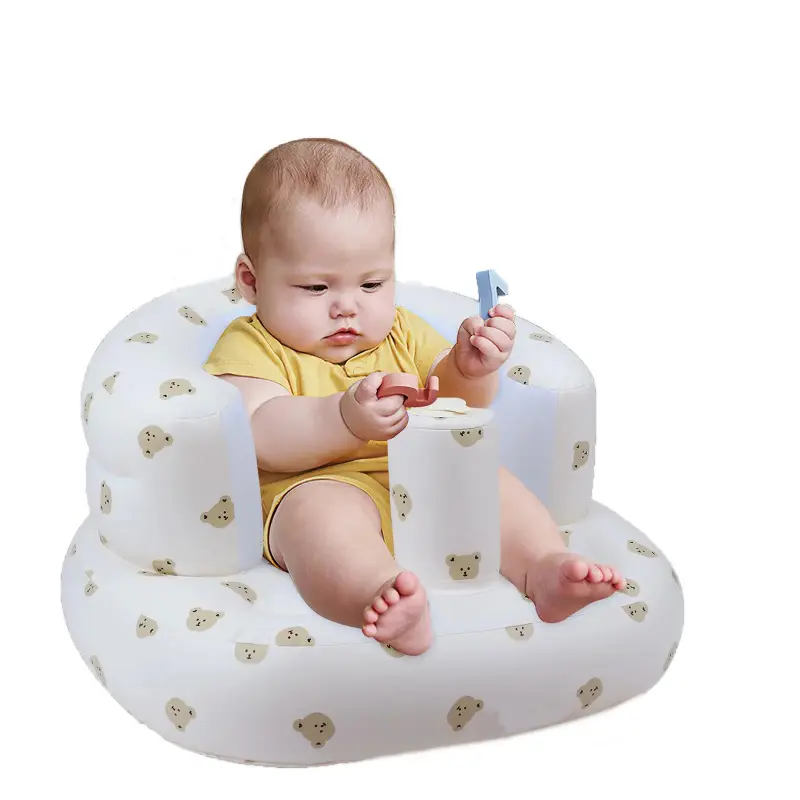 Inflatable Baby Floor Seat with Built-in Air Pump, Blow Up Infant Support Chair for 3-36 Months, Soft Learning Sit Up Sofa for Feeding Play Travel