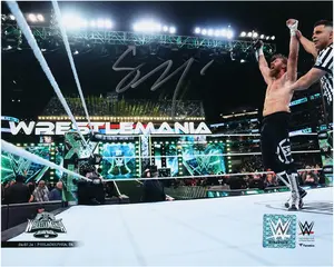 Sami Zayn WWE Autographed 8" x 10" WrestleMania 40 Raising Title Photograph - Fanatics Authentic Certified