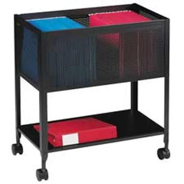 Mesh Rolling File Desk Organizer with High-Performance Metal File Racks, Open Top, Portable, Moves on 4 Casters, Holds Ltr. Fldr, 12.50in x 25in x 28.25in, Black, Moves On Four Casters