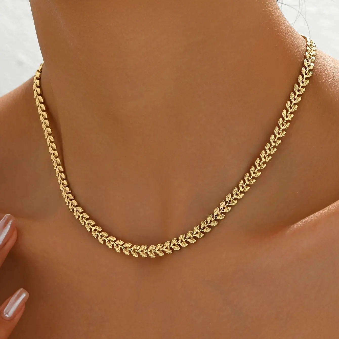 Lxalry Stylish chain necklace Retro spring/Summer geometric wheat leaf chain necklace everyday everything party gift