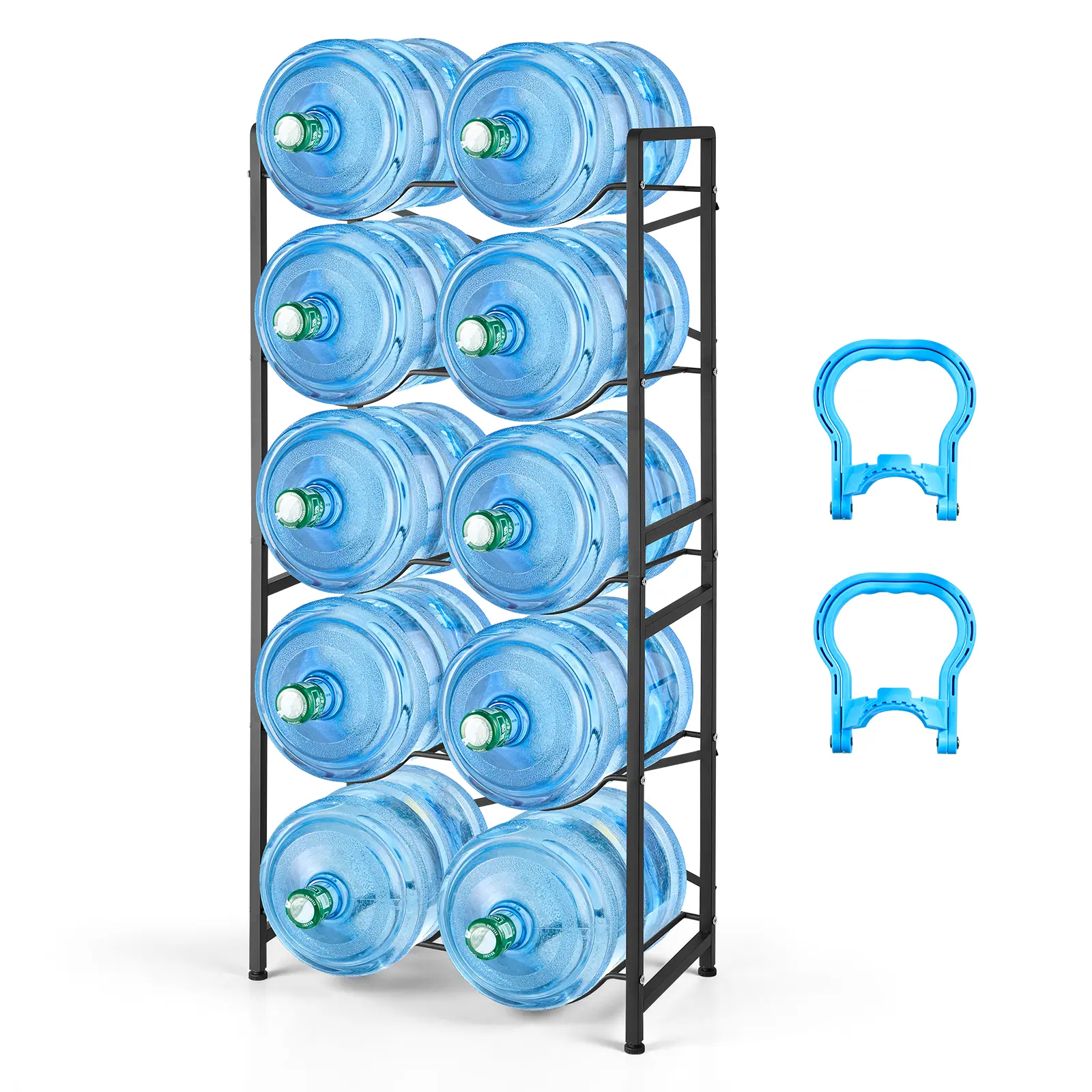 【summerfinds】VEVOR Water Jug Holder, 5 Tiers Double Rows 3 and 5 Gallon Water Bottle Holder for 10 Bottles, Heavy Duty Jug Rack Organizer with Handles, Easy Assembly, for Kitchen, Office, Living Room, Black