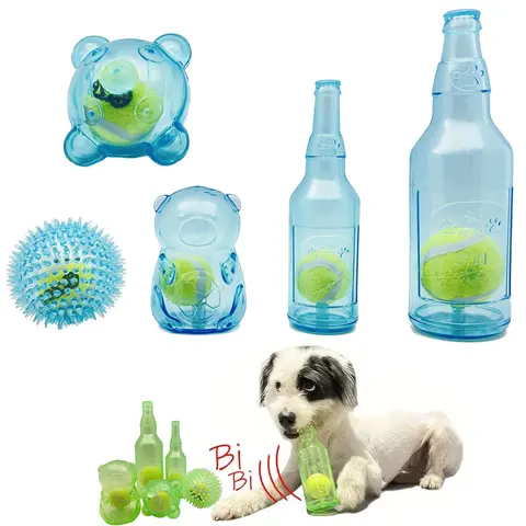 Pet Chew Toy Set, 5 Counts/set Squeaky Tennis Ball & Bottle Design Pet Chew Toy, Interactive Teeth Grinding Toy for Small, Medium, and Large Dogs, Durable Chew, Interactive Tough Chewer, Interactive Training Ball, Rolling Ball