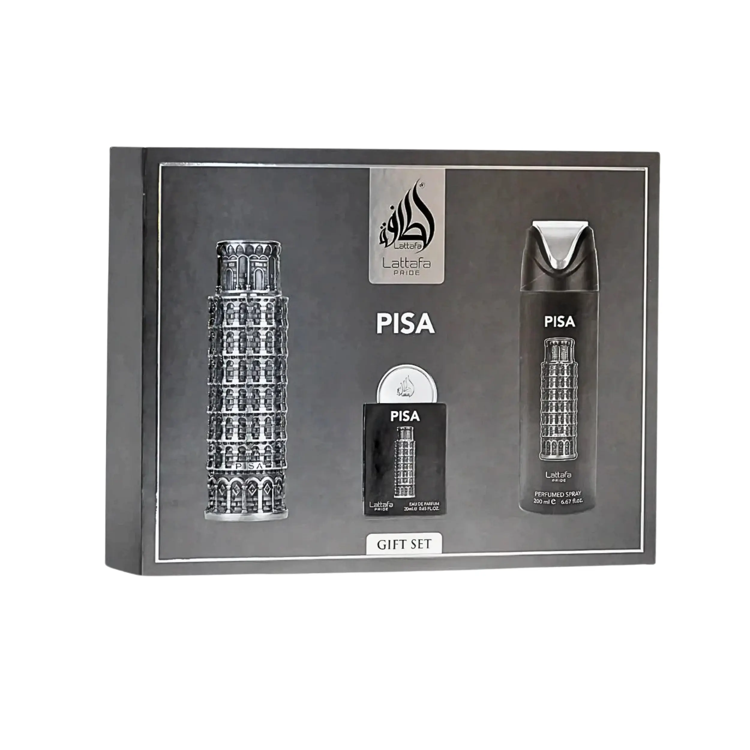 Lattafa Pride Pisa Unisex EDP Aromatic Fragrances Gift Set - 3-Piece Multi-Pack with Bottle, Cedar, Citrusy-Woody, Lemon Notes, Fresh Daily Wear Self Care Products (Beauty & Personal Care)
