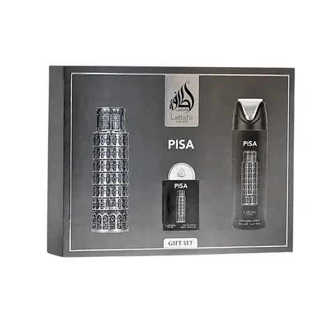 Lattafa Pride Pisa Unisex Regular Edition EDP Aromatic Gift Box Set - 3-Piece Bottle Liquid Unisex Fragrance, EDP Body Perfume, Citrus-Woody Mandarin Amber Notes, Lemon, Cedar, Smooth Sandalwood Finish, Fresh Daily Wear (Beauty & Personal Care)
