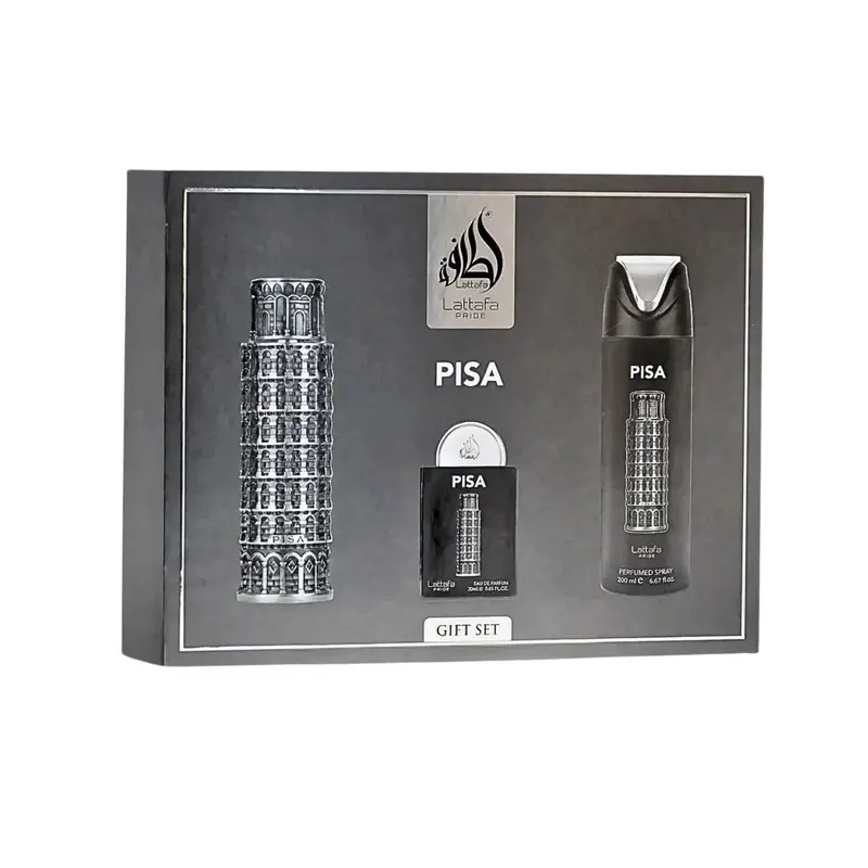 Lattafa Pride Pisa Unisex Regular Edition EDP Aromatic Gift Box Set - 3-Piece Bottle Liquid Unisex Fragrance, EDP Body Perfume, Citrus-Woody Mandarin Amber Notes, Lemon, Cedar, Smooth Sandalwood Finish, Fresh Daily Wear (Beauty & Personal Care)