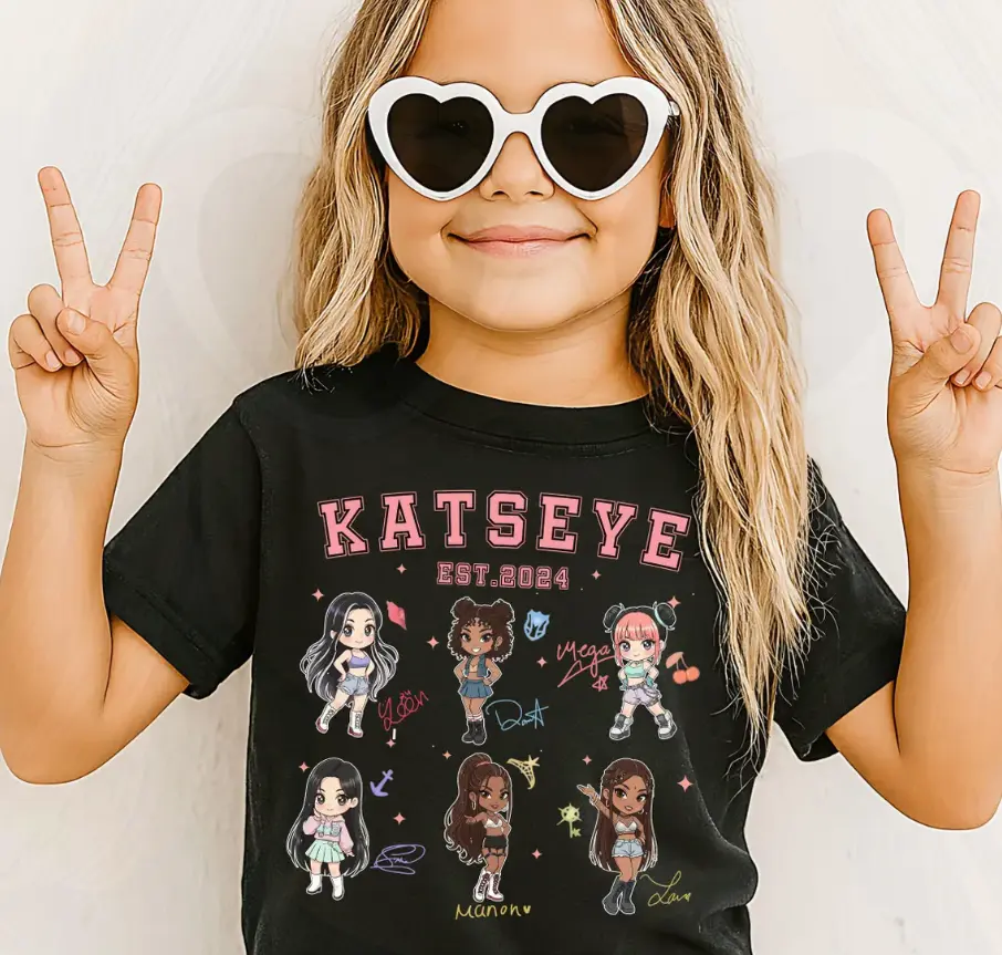KATSEYE 2025 Fan Support T-Shirt – Unisex, Kurzarm, Koreanischer Style, Grafik, Für K-Pop Fans – Atmungsaktives Polyester