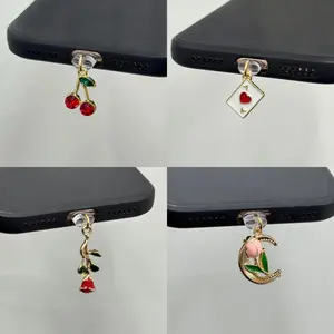 1PC Cute and Exquisite Red Peach A/Rose/Love Bow/Tulip/Cherry Metal Pendant Dust Stopper, Personalized and Designed, Compatible with Lightning and Type-C Ports, Preventing Dust from Entering the Interface
