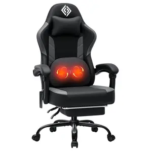 HOFFREE Gaming Chair with Heated 3D Kneading Massage Computer Office Chairs for Adults with Footrest Ergonomic Video Game Chair with Poket Spring Cushion for Gaming Office (Black)