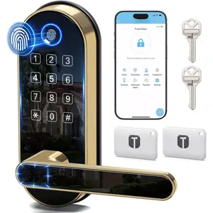 Fingerprint  Lock with Handle & Keypad - Fits   Doors, DIY Install, Keyless Entry: Code, FOB, Auto-Lock. Ideal for , Airbnb, Rental, , Seniors. Alexa &  Compatible