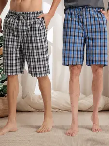 Men's Pyjamas Bottoms 2 Pack Cotton Checked Lounge Shorts with Pockets Comfy Pjs Trousers Nightwear