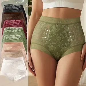 Morelect 4/6/8 Pcs High Waisted Lace Underwear for Women, Ultra Lightweight Breathable Summer Briefs, Front Cross Design, Multicolor Floral, Daily Panties,mothersdaygift.