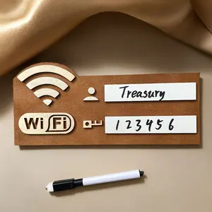 2D Flat Vintage WiFi Network Sign, No Power Wireless Router Password Board, Retro Plaque, Wooden Home Sign, Home Office Cafe Decor, Living Room Decor, Minimalist Style