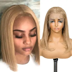 GK #27 Honey Blonde Short Bob Wig Human Hair Straight 13X4 Hd Lace Front Wigs For Black Women Pre Plucked Pre Cut Human Hair Bob Wig With Baby Hair 200 Density 12 Inch