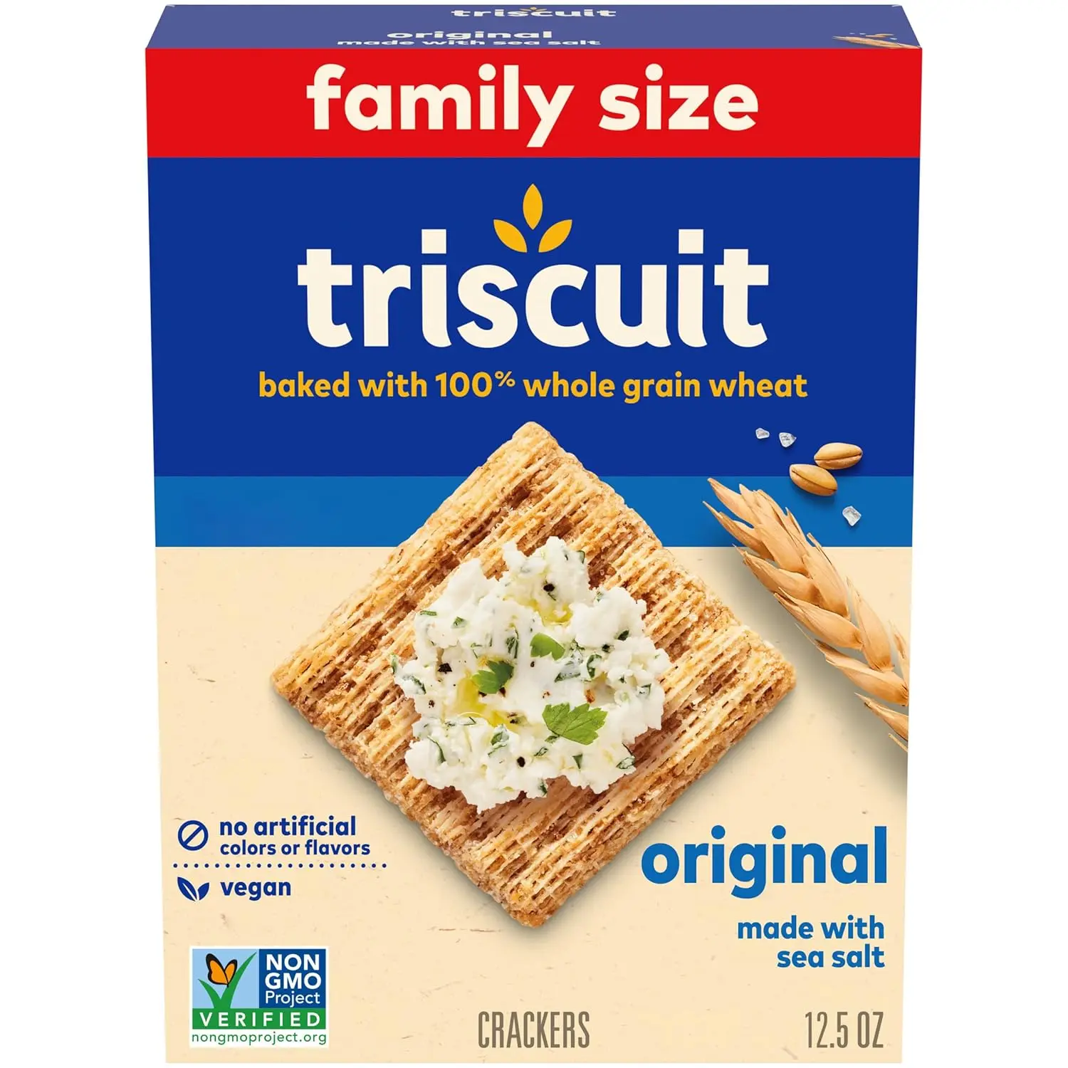 Original Whole Grain Wheat Crackers, Vegan Crackers, Healthy Snacks, Lunch Snacks, Family Size, 12.5 oz
