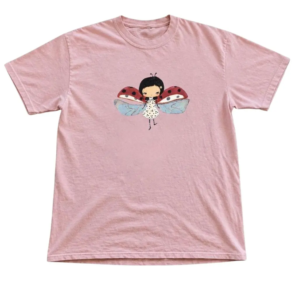 The Ladybug Fairy Graphic T-Shirt, Cute Fairycore Shirt, Whimsical Cottagecore Tee, Fantasy Nature Unisex Gift, Gift For Woman, Gift For Men, Womenswear Top Underwear Streetwear, Trending Shirt