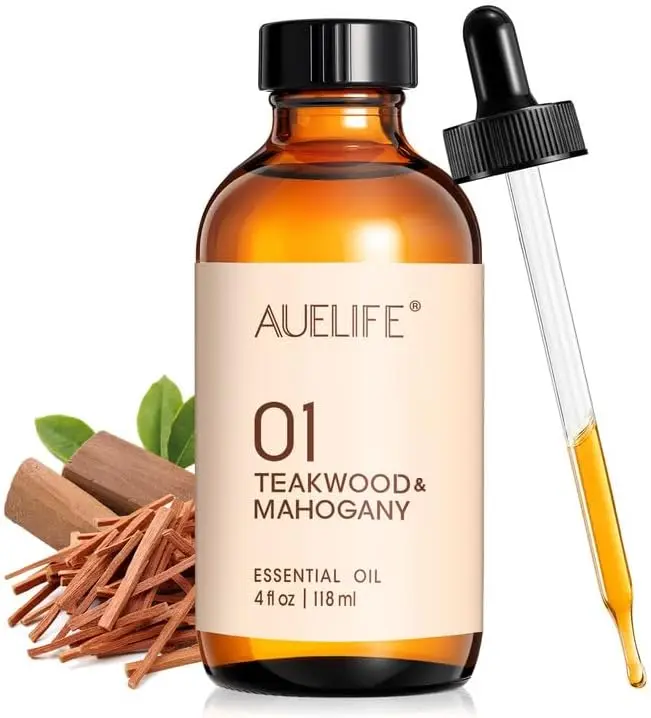 Auelife Teakwood & Mahogany Essential Oils for Diffusers for Home, 4 Fl Oz