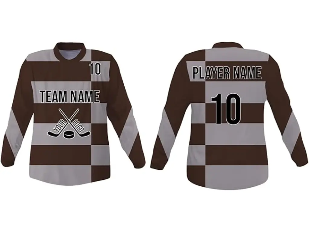 SGS Sports Gear Custom Hockey Jersey Long Sleeve Personalized Reversible Jersey with Name & Number for Men Women Youth Kids Brown White Classic Loose Fit Dry-Fit Material