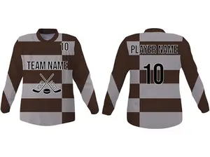 SGS Sports Gear Custom Hockey Jersey Long Sleeve Personalized Reversible Jersey with Name & Number for Men Women Youth Kids Brown White Classic Loose Fit Dry-Fit Material