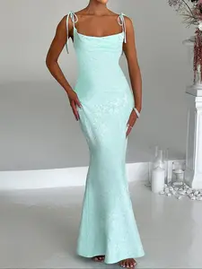 Elegant Backless Tie-Waist Bodycon Dress, Slim-Fitting Sleeveless Long Dress, Casual Plain Style for Women