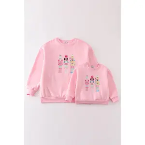 Pink nutcracker embroidery mom&me fleece sweatshirt