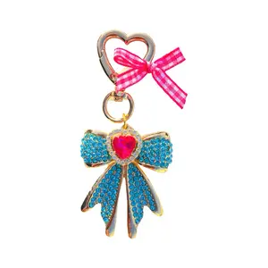 Berry Blue Rhinestone Love Coquette Bow Bag Charm / Luxe Hot Pink Rhinestone Heart Berry Blue Bow Bag Charm / Carabiner Heart Clasp Handbag Charm / Fashion Accessory