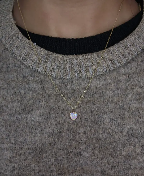 14Kt Gold Pink Opal Heart Pendant Necklace