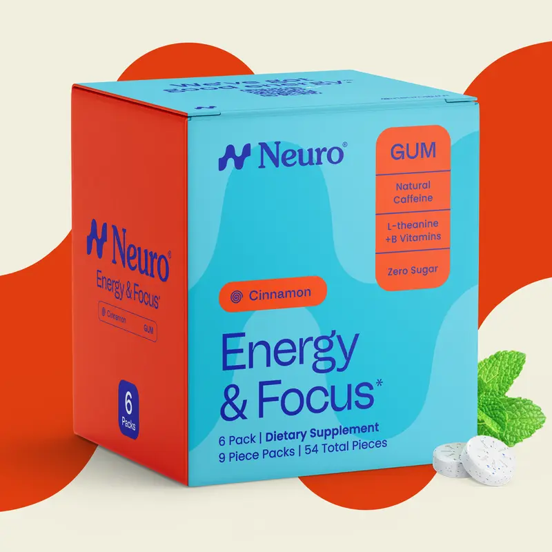 Neuro Cinnamon Energy & Focus Gum - Sugar Free with Natural Caffeine, L-theanine, Vitamin B12 & Vitamin B6