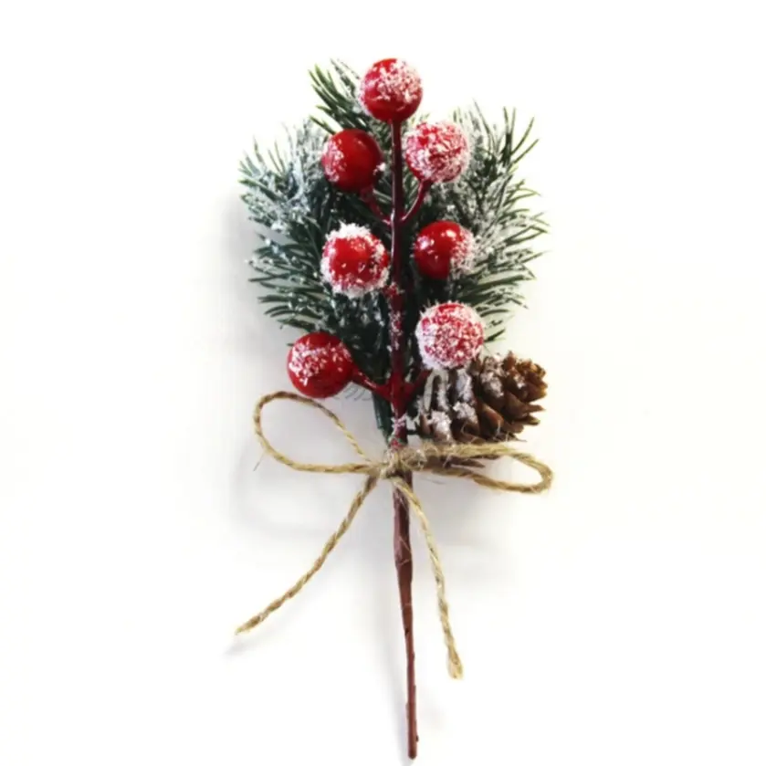 10-Piece Christmas Artificial Tree Bouquet Set, Plastic Winter Decor with Berries & Snowflakes, Perfect Holiday Party Tabletop Decoration