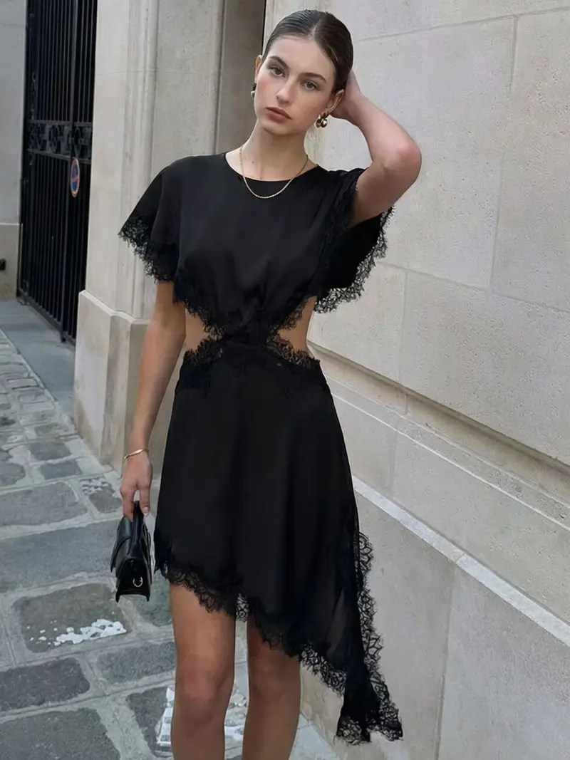 90s little black dress 90s Baby Satin Mini Dress Black